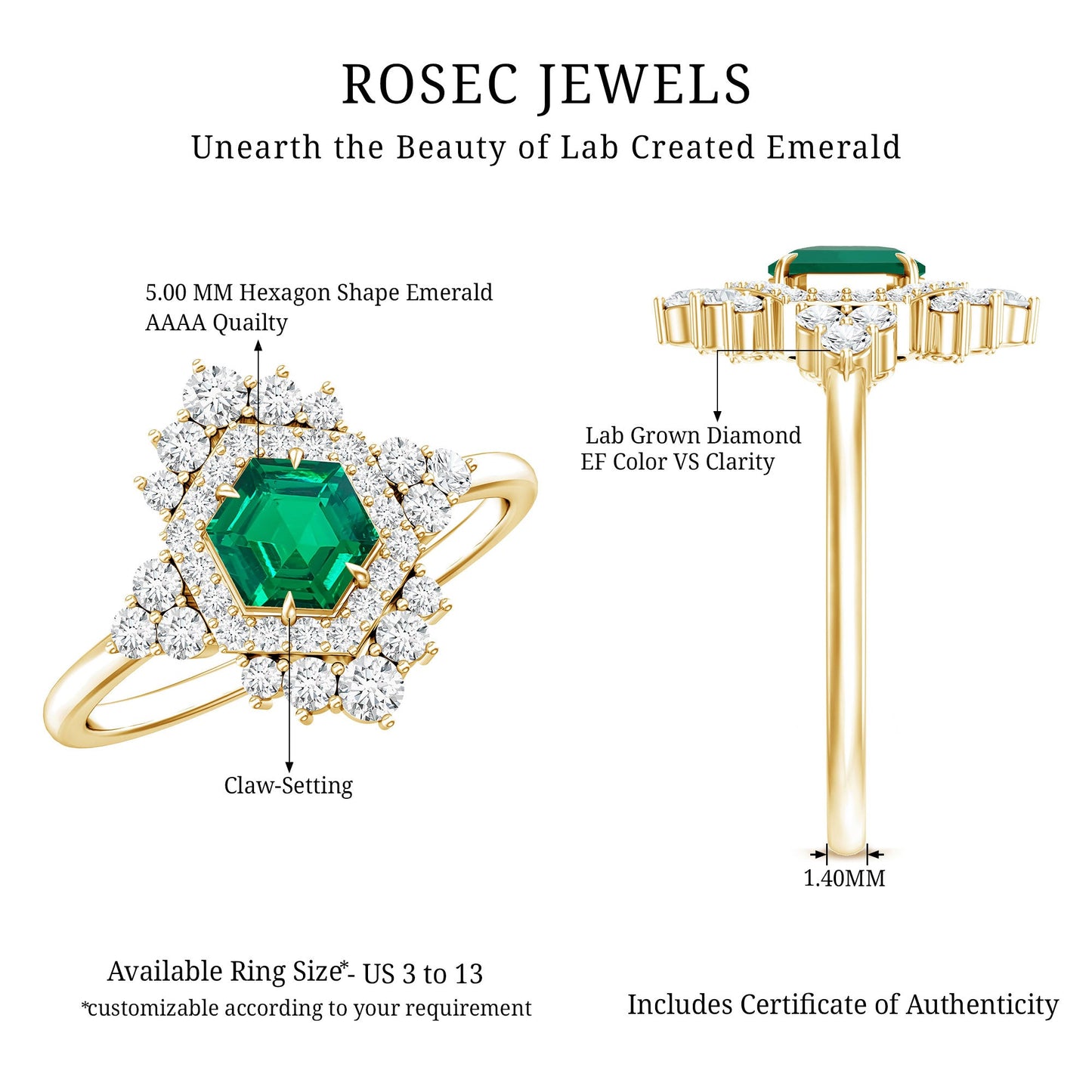 Lab Grown Emerald and Diamond Vintage Engagement Ring in Silver