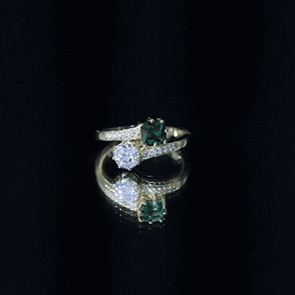 Lab Created Emerald and Moissanite Two Stone Engagement Ring in Silver
