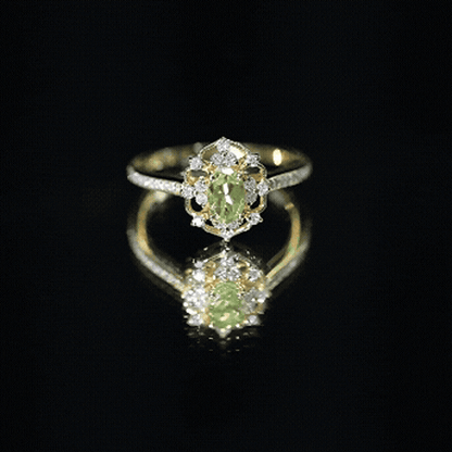 Peridot and Diamond Vintage Looking Engagement Ring