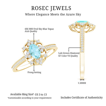 Genuine Sky Blue Topaz Vintage Engagement Ring in Gold Plated Silver