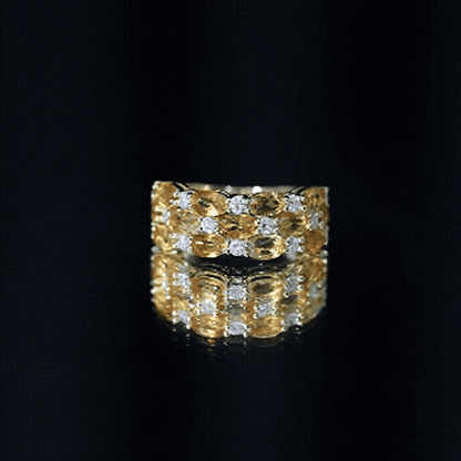 Certified Citrine Wide Wedding Band in Gold Plated Silver