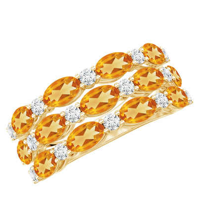 Certified Citrine Wide Wedding Band in Gold Plated Silver