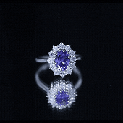 Certified Real 1.3 Carat Tanzanite Oval Engagement Ring with Halo