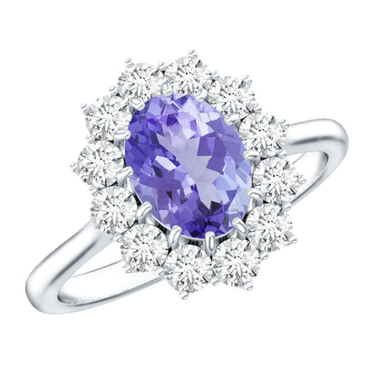 Certified Real 1.3 Carat Tanzanite Oval Engagement Ring with Halo