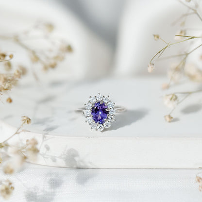 Certified Real 1.3 Carat Tanzanite Oval Engagement Ring with Halo