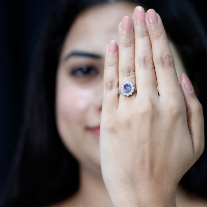 Genuine 1.3 Carat Oval Cut Tanzanite Huge Engagement Ring in Silver