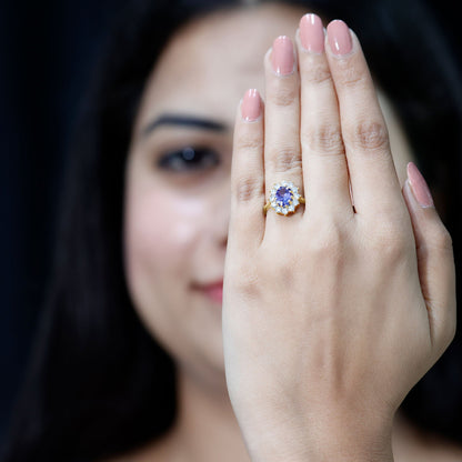 Certified Real 1.3 Carat Tanzanite Oval Engagement Ring with Halo