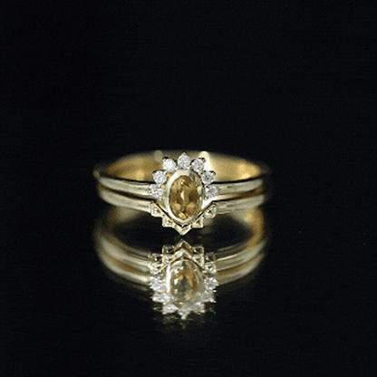 Natural Oval Citrine Promise Ring Set with Diamond