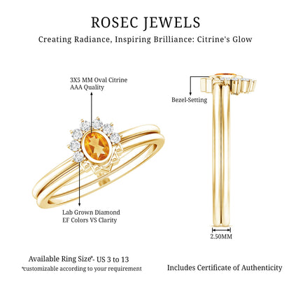 Natural Oval Citrine Promise Ring Set with Diamond