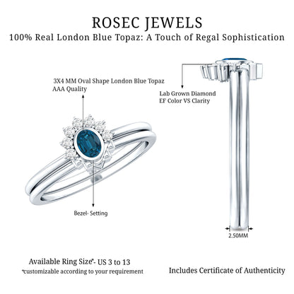 Real London Blue Topaz Engagement Ring With Enhancer in Silver