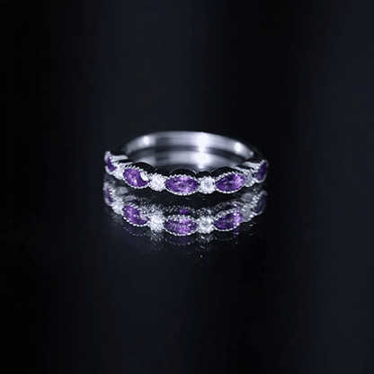 Real Marquise Cut Amethyst Eternity Anniversary Ring in Silver
