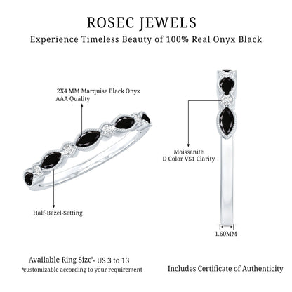Natural Marquise Cut Black Onyx Half Eternity Band