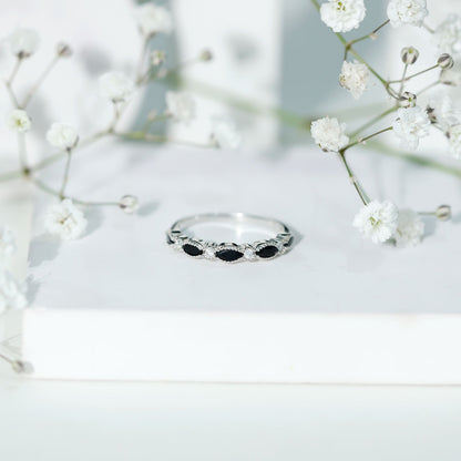 Natural Marquise Cut Black Onyx Half Eternity Band