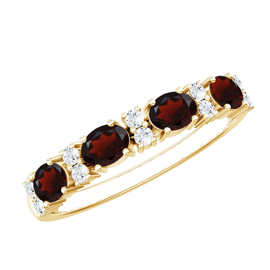 Natural Garnet Eternity Wedding Band in Yellow Gold Plated Silver