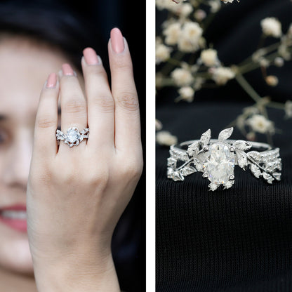 Certified 1.2 Carat Moissanite Vine Engagement Ring in Silver
