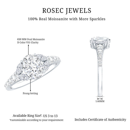 1.2 Carat Oval Moissanite Designer Engagement Ring in 14k Gold Plated Silver