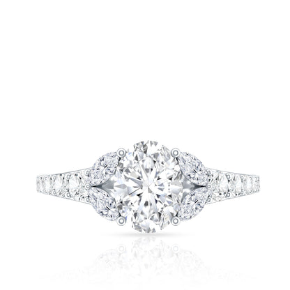 1.2 Carat Oval Moissanite Designer Engagement Ring in 14k Gold Plated Silver