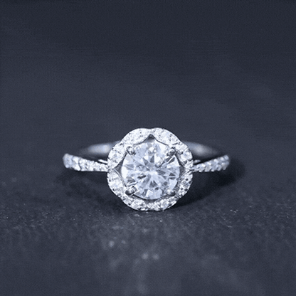 Certified Moissanite Designer Halo Engagement Ring in Gold Plated Silver