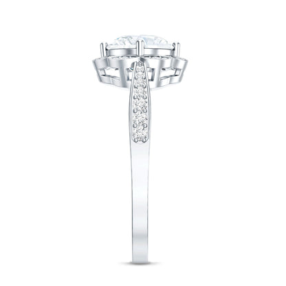 Certified Moissanite Designer Halo Engagement Ring in Gold Plated Silver