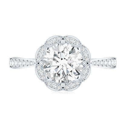 Certified Moissanite Designer Halo Engagement Ring in Gold Plated Silver