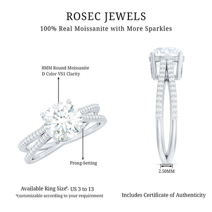 Solitaire Moissanite 2 Carat Engagement Ring with Split Shank