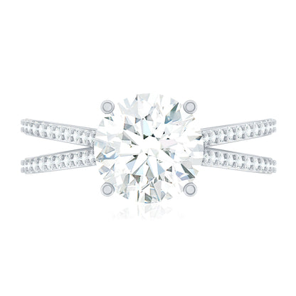 Solitaire Moissanite 2 Carat Engagement Ring with Split Shank