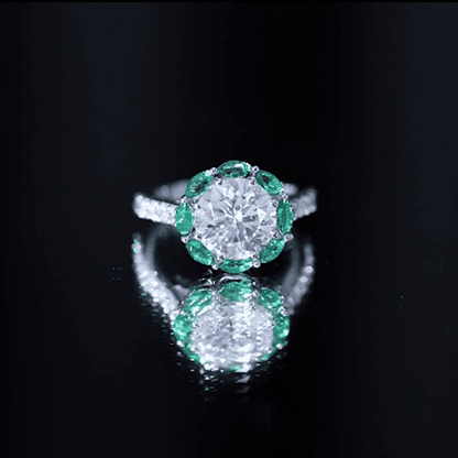 Certified 3 Carat Moissanite Designer Engagement Ring With Emerald