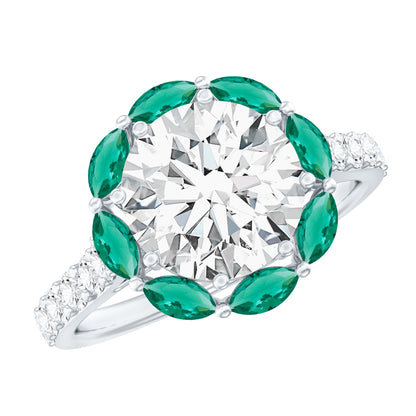 Certified 3 Carat Moissanite Designer Engagement Ring With Emerald