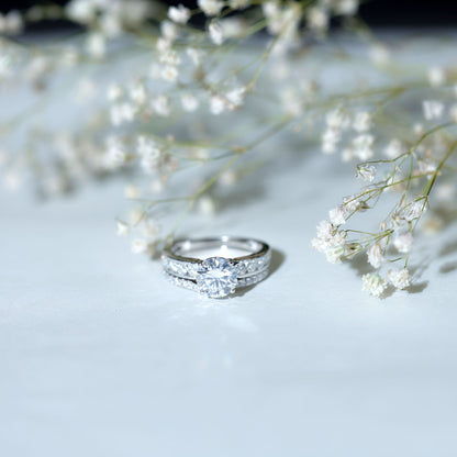 Certified 2 Carat Moissanite Engagement Ring with Wedding Band