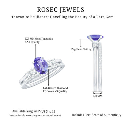 Natural 0.9 Carat Tanzanite and Diamond Oval Engagement Ring with Wedding Band