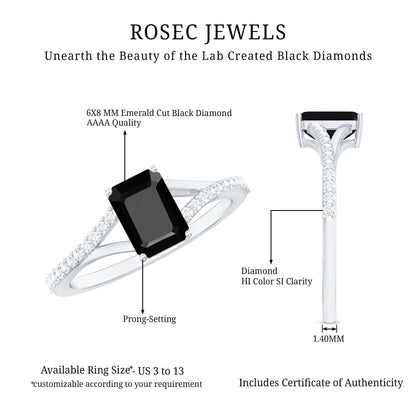 8X10MM Emerald Cut Lab Created Black Diamond Engagement Ring