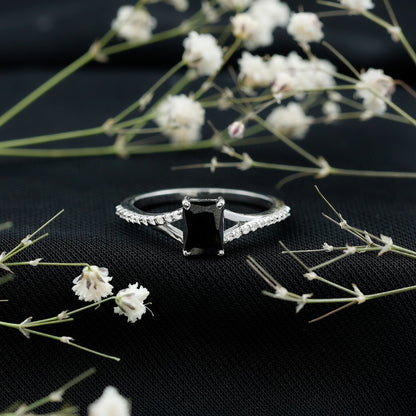 8X10MM Emerald Cut Lab Created Black Diamond Engagement Ring