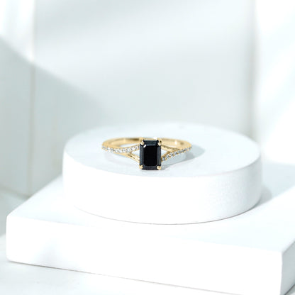 8X10MM Emerald Cut Lab Created Black Diamond Engagement Ring