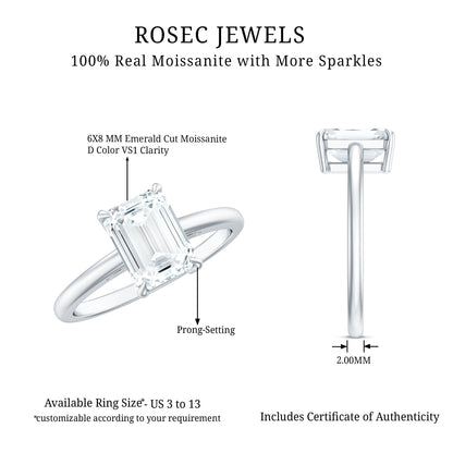 Certified 6X8MM Moissanite Emerald Cut Engagement Ring