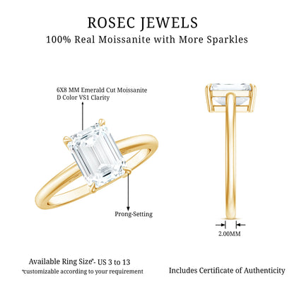 Certified 6X8MM Moissanite Emerald Cut Engagement Ring