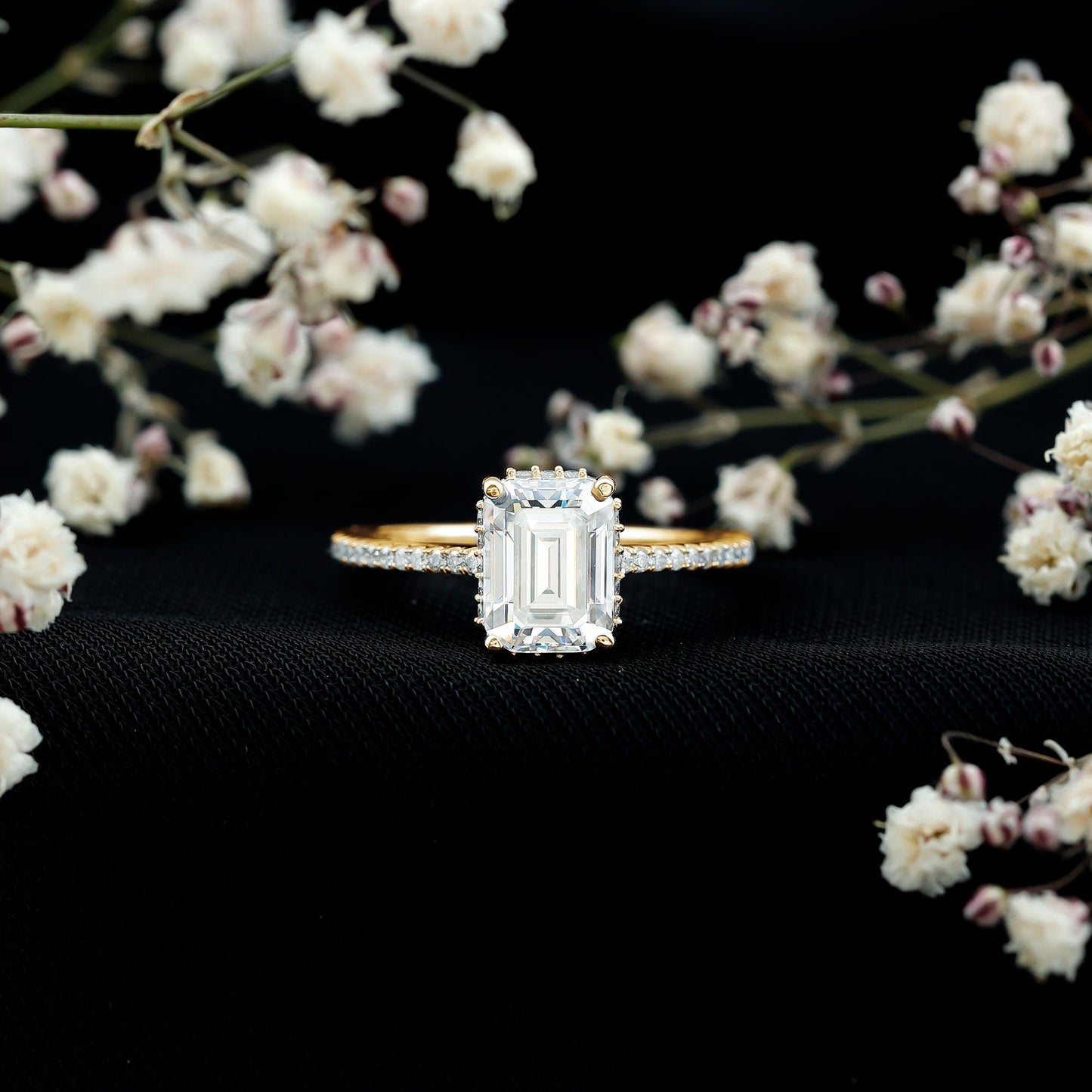 Certified 6X8 MM Moissanite Emerald Cut Engagement Ring
