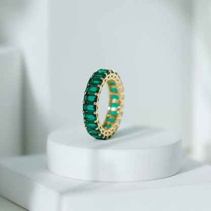 Emerald Cut Lab Grown Emerald Eternity Wedding Band