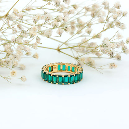 Emerald Cut Lab Grown Emerald Eternity Wedding Band