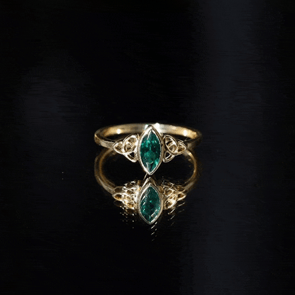 Certified Lab Created Emerald Promise Ring in Yellow Gold Plated Silver