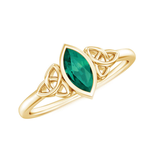 Certified Lab Created Emerald Promise Ring in Yellow Gold Plated Silver