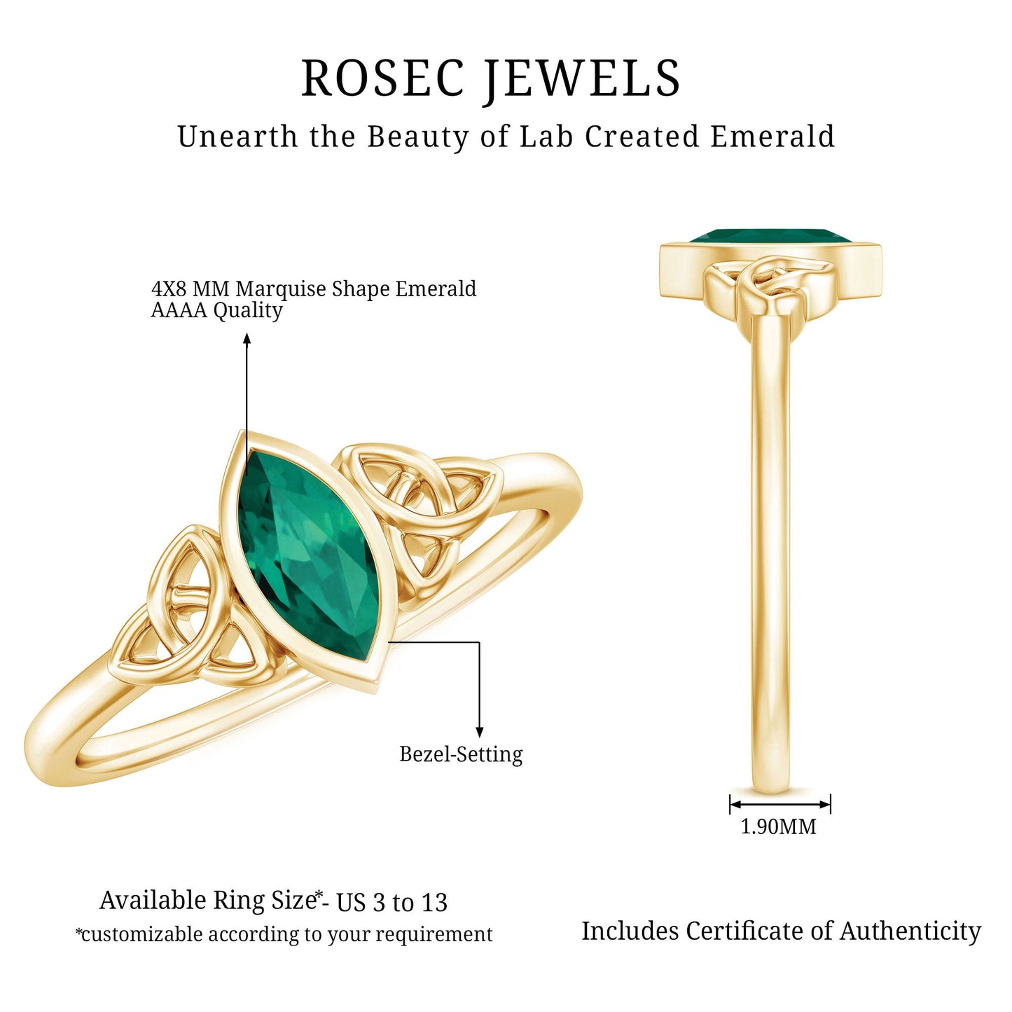 Certified Lab Created Emerald Promise Ring in Yellow Gold Plated Silver