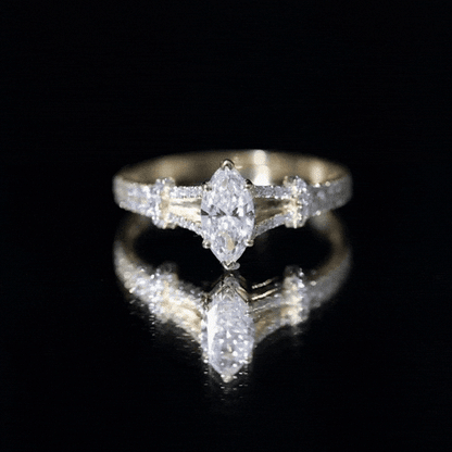 Certified 1 Carat Moissanite Marquise Engagement Ring with Split Shank
