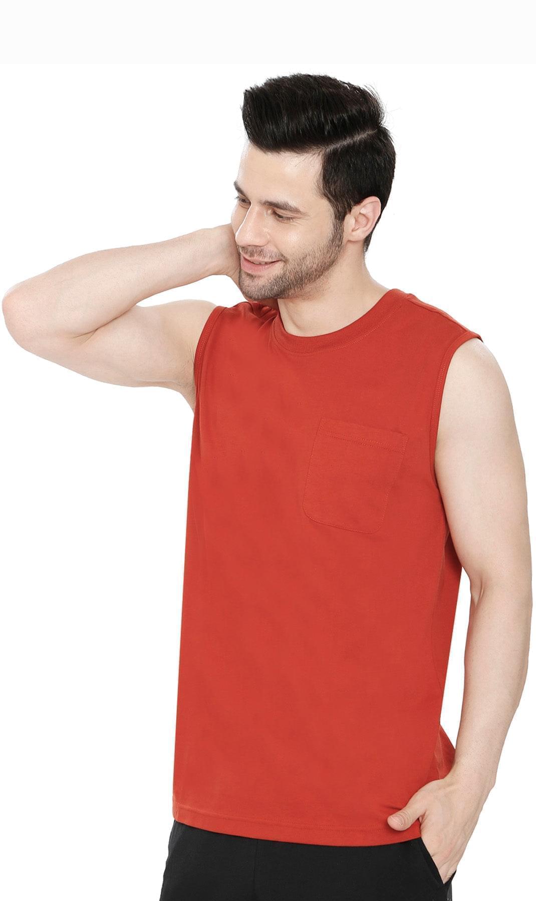 Men’s Sleeveless Crew Neck T-Shirt – Regular Fit, Heavier Cotton Blend Jersey with Chest Pocket TURTLE BAY APPAREL