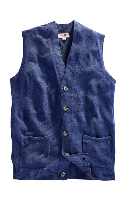 Men's Cashmere-Like Button Front Flat Knit Sweater Vest with front patch pockets