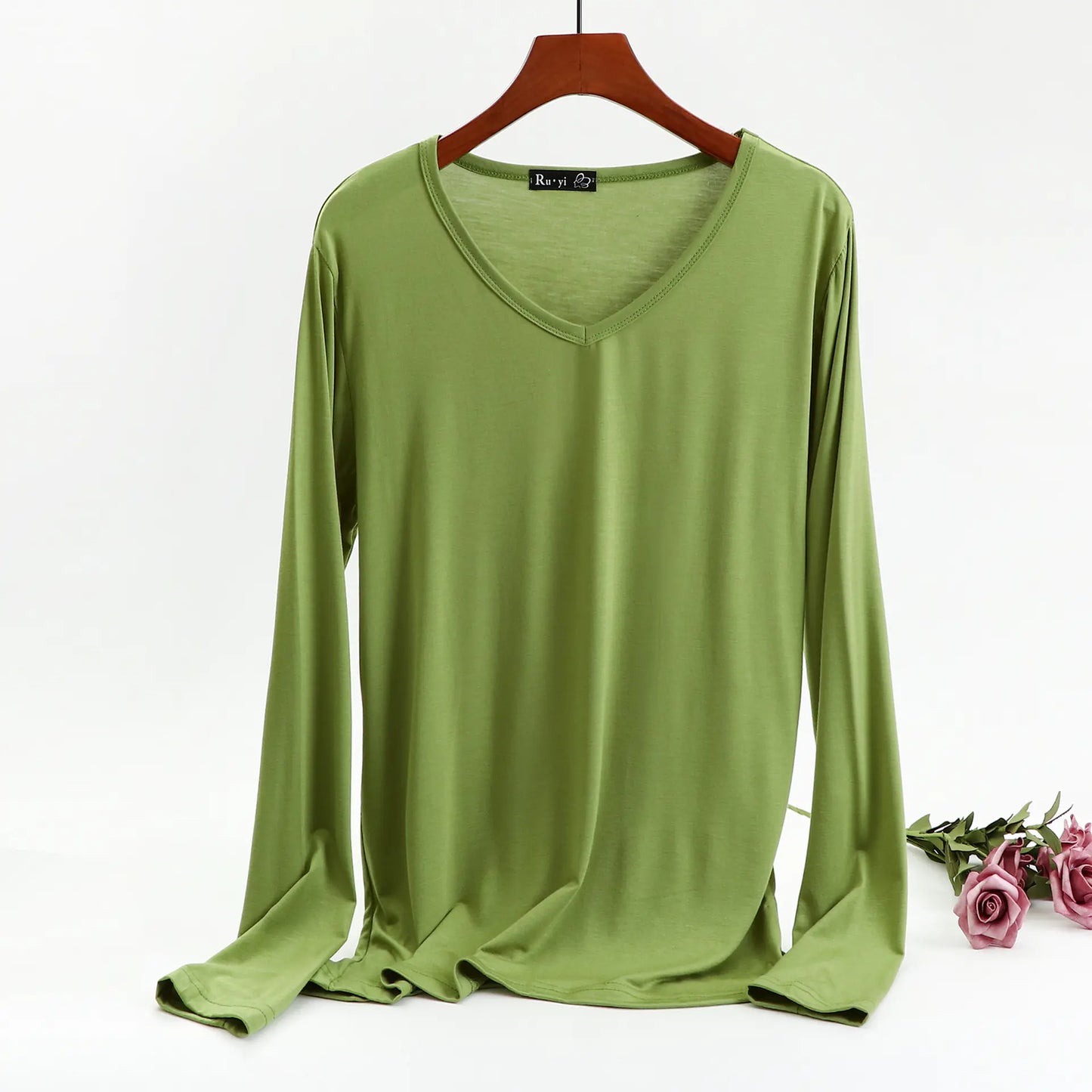 Plus Size Korean V-neck Long Sleeve Casual Top