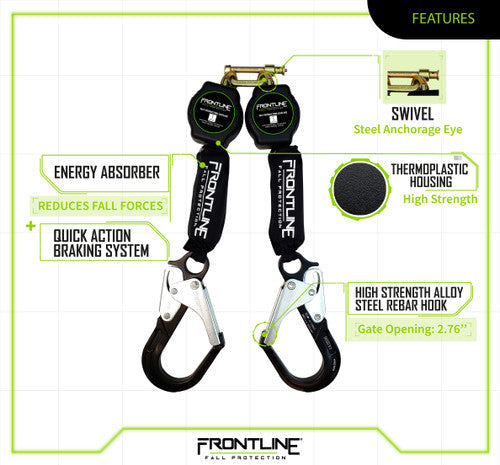 Frontline RPA062RA Aramid Twin Fiber Web 6' SRL with Aluminum Rebar Hook Ends VM Hardware