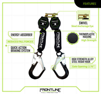 Frontline RPA062RA Aramid Twin Fiber Web 6' SRL with Aluminum Rebar Hook Ends VM Hardware