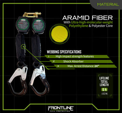 Frontline RPA062RA Aramid Twin Fiber Web 6' SRL with Aluminum Rebar Hook Ends VM Hardware