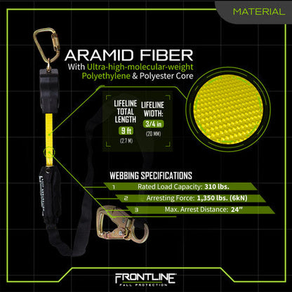 Frontline RPA091TB Tie Back Single Leg Web 9' SRL with Tie Back Hook End VM Hardware