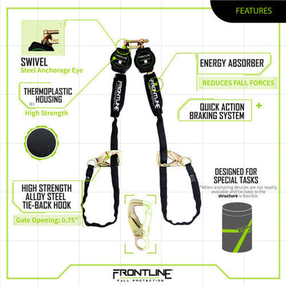 Frontline RPA092TB Tie Back Twin Leg Web 9' SRL with Tie Back Hook Ends VM Hardware